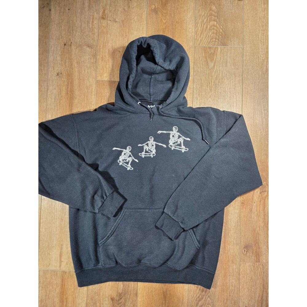 Artist Union Skeleton Skateboarding Hoodie Men Small Black Fleece Pullover